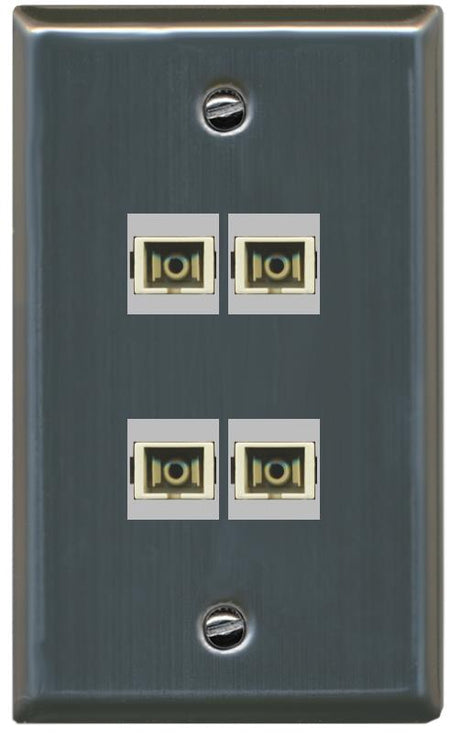 RiteAV 4 Port SC Fiber Optic Simplex Multimode Wall Plate - Flat [Stainless Steel]