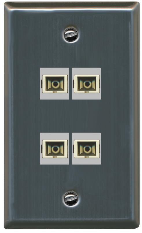 RiteAV 4 Port SC Fiber Optic Simplex Multimode Wall Plate - Flat [Stainless Steel]