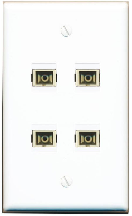 RiteAV 4 Port SC Fiber Optic Simplex Multimode Wall Plate - Flat [White]