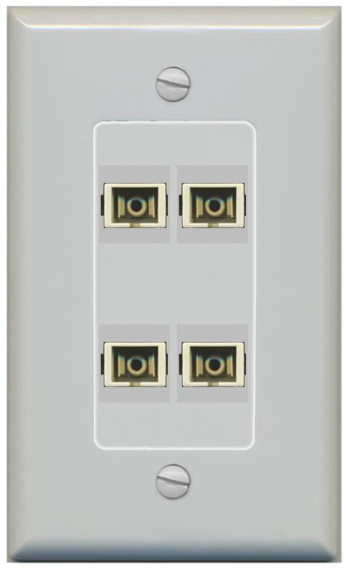 RiteAV 4 Port SC Fiber Optic Simplex Multimode Wall Plate - 1 Gang [Gray/Gray]