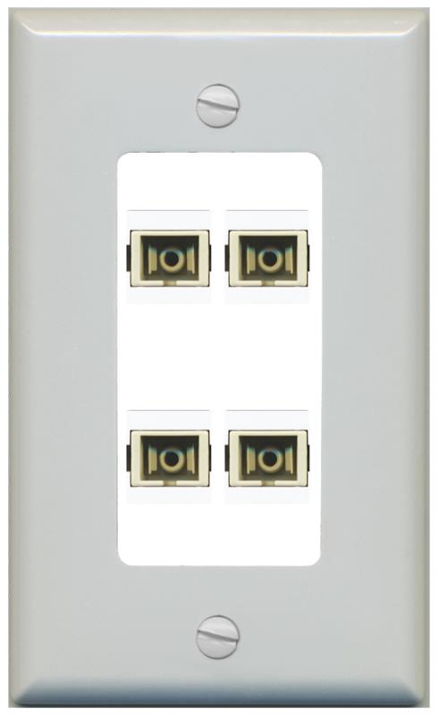 RiteAV 4 Port SC Fiber Optic Simplex Multimode Wall Plate - 1 Gang [Gray/White]