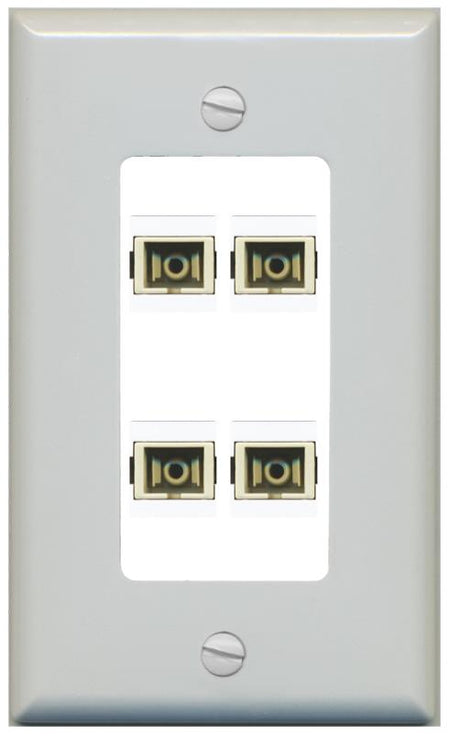 RiteAV 4 Port SC Fiber Optic Simplex Multimode Wall Plate - 1 Gang [Gray/White]