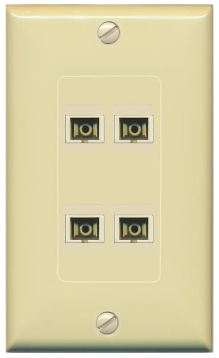 RiteAV 4 Port SC Fiber Optic Simplex Multimode Wall Plate - 1 Gang [Ivory/Ivory]