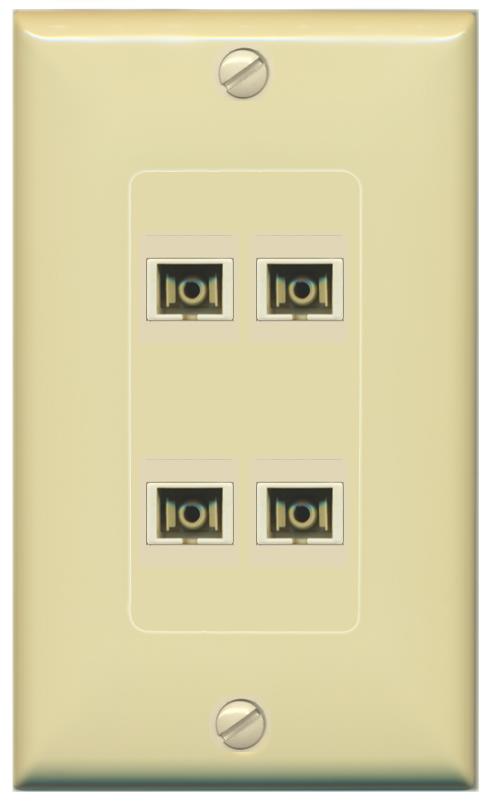 RiteAV 4 Port SC Fiber Optic Simplex Multimode Wall Plate - 1 Gang [Ivory/Ivory]