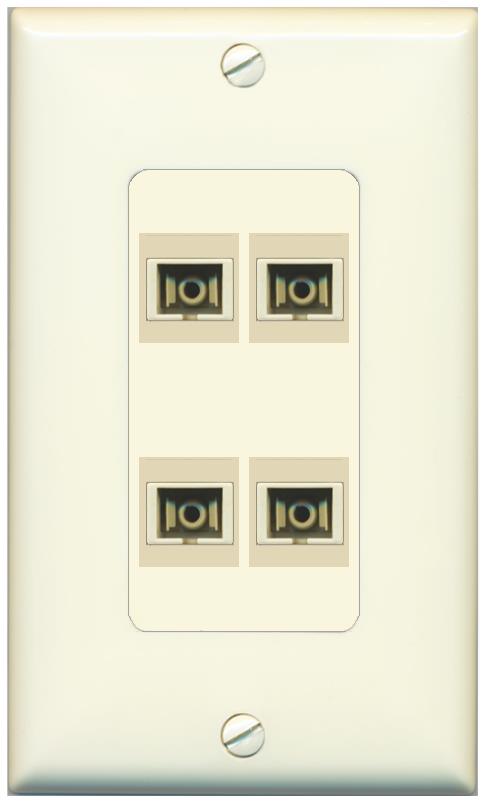 RiteAV 4 Port SC Fiber Optic Simplex Multimode Wall Plate - 1 Gang [Light-Almond]