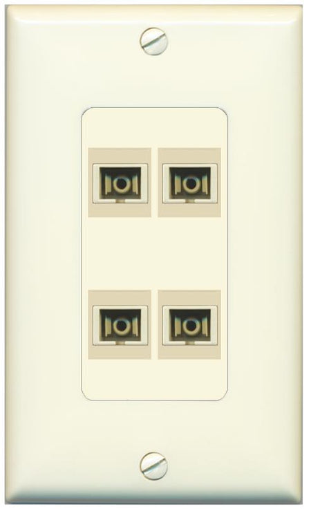 RiteAV 4 Port SC Fiber Optic Simplex Multimode Wall Plate - 1 Gang [Light-Almond]