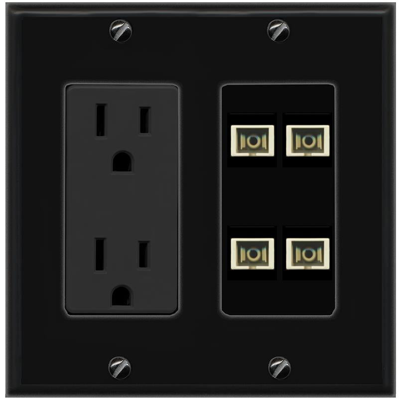Simplex Square Type Outlet RiteAV 4 Port SC Fiber Optic Simplex Multimode Wall Plate - Outlet [Bl ...