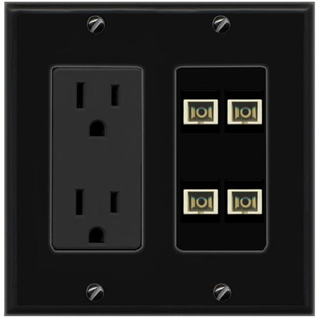 RiteAV 4 Port SC Fiber Optic Simplex Multimode Wall Plate - Outlet [Black/Black]