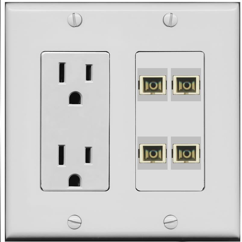 RiteAV 4 Port SC Fiber Optic Simplex Multimode Wall Plate - Outlet [Gray/Gray]