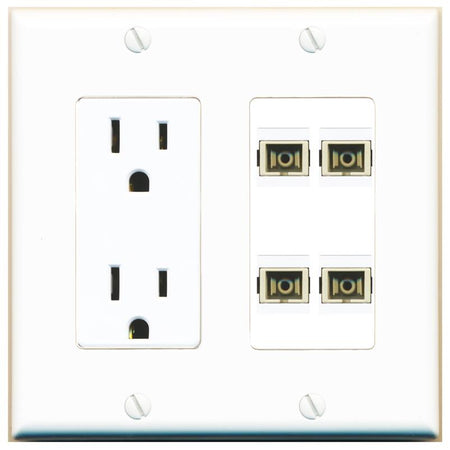 RiteAV 4 Port SC Fiber Optic Simplex Multimode Wall Plate - Outlet [White]