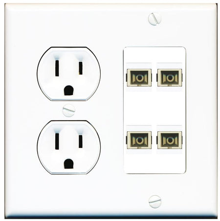 RiteAV 4 Port SC Fiber Optic Simplex Multimode Wall Plate - Round Outlet [White]