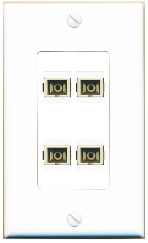 RiteAV 4 Port SC Fiber Optic Simplex Multimode Wall Plate - 1 Gang [White]