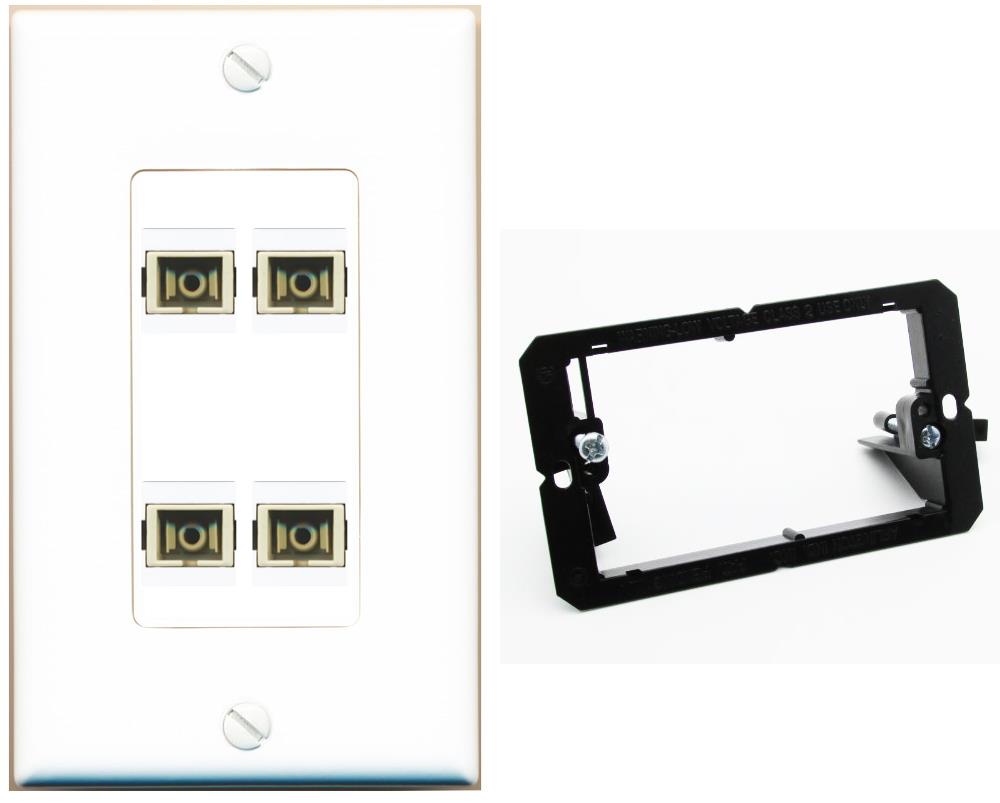 RiteAV 4 Port SC Fiber Optic Simplex Multimode Wall Plate - Bracket [White]