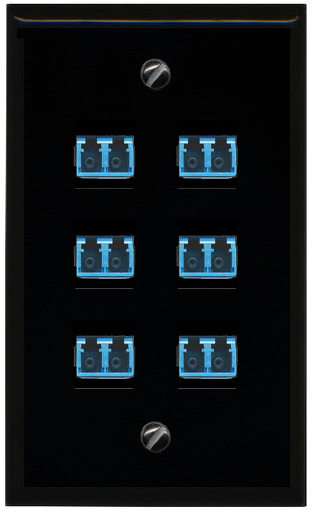 RiteAV 6 Port LC Fiber Optic Singlemode Duplex Wall Plate - Flat Style [Black/Black]