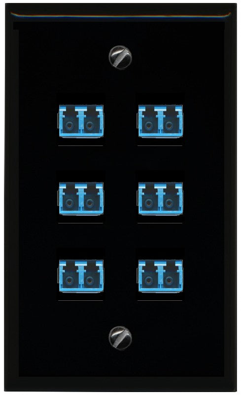 RiteAV 6 Port LC Fiber Optic Singlemode Duplex Wall Plate - Flat Style [Black/Black]