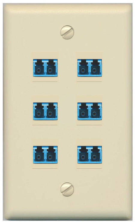 RiteAV 6 Port LC Fiber Optic Singlemode Duplex Wall Plate - Flat Style [Ivory/Ivory]