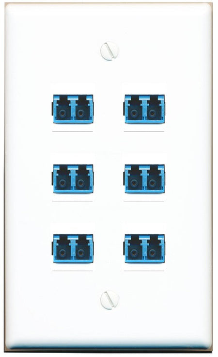 RiteAV 6 Port LC Fiber Optic Singlemode Duplex Wall Plate - Flat Style [White]
