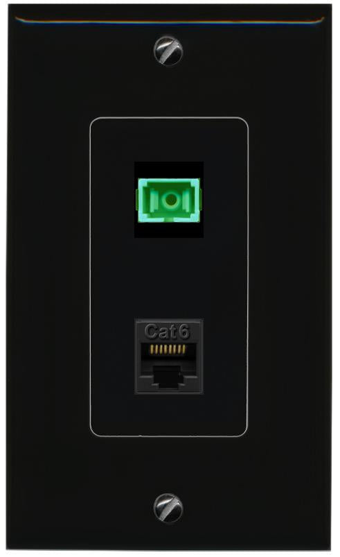 RiteAV 1 Port Fiber Optic Jack SC Simplex APC + Cat6 Wall Plate-1 Gang White