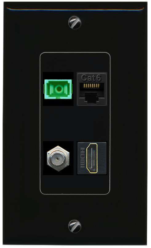 RiteAV 1 Port Fiber Optic Jack SC Simplex APC + Cat6 + Coax + HDMI Wall Plate-1 Gang White