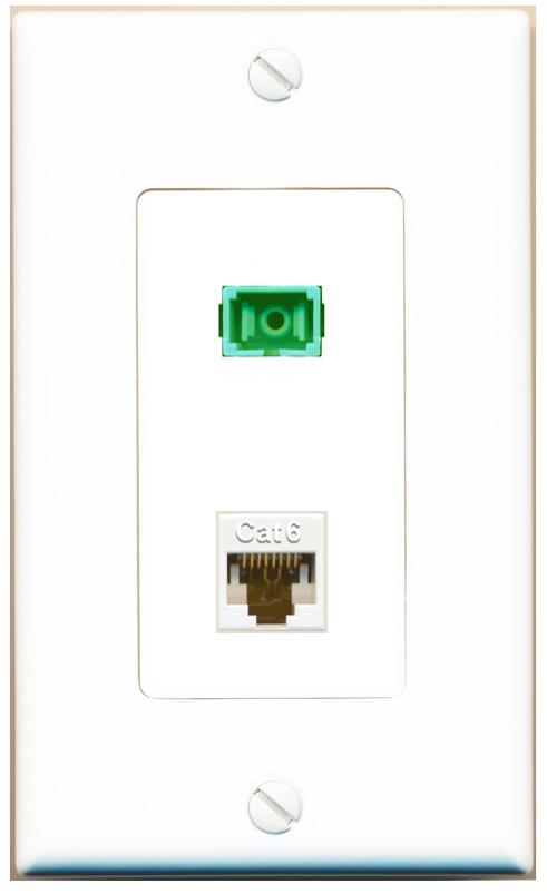 RiteAV 1 Port Fiber Optic Jack SC Simplex APC + Cat6 Wall Plate-1 Gang White