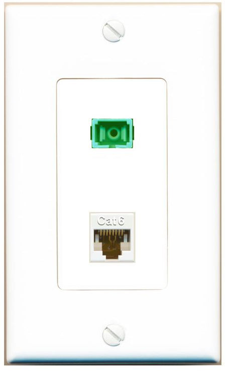 RiteAV 1 Port Fiber Optic Jack SC Simplex APC + Cat6 Wall Plate-1 Gang White