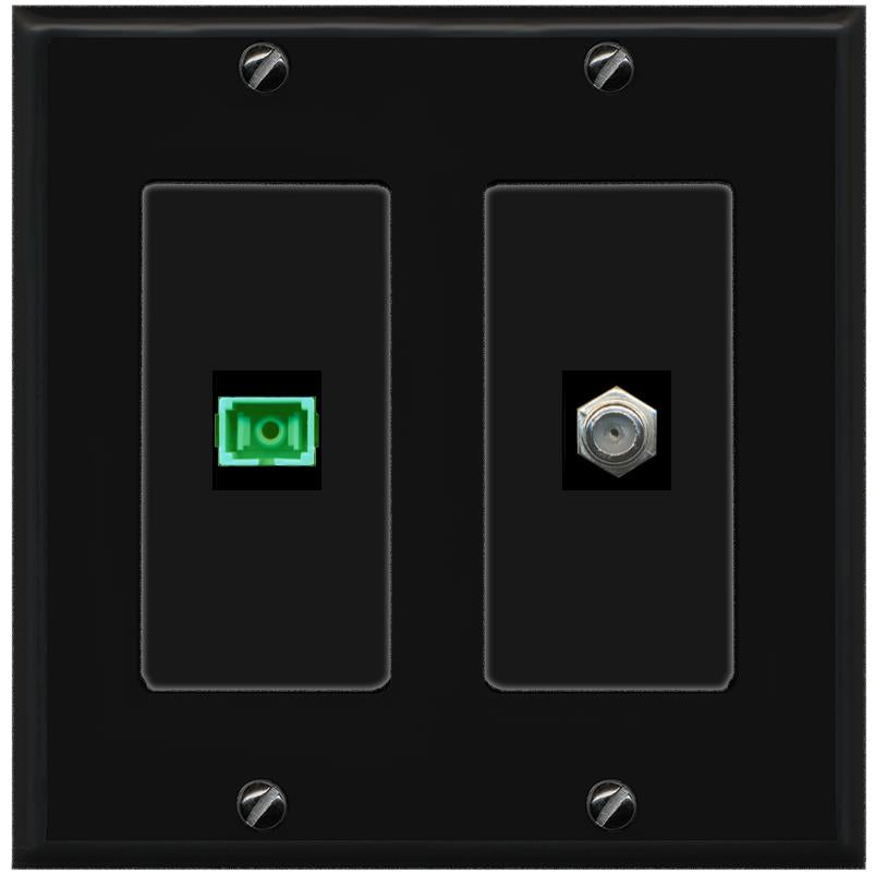 RiteAV 1 Port SC-APC Fiber Simplex Coax Cable TV Wall Plate - 2 Gang [Black/Black]