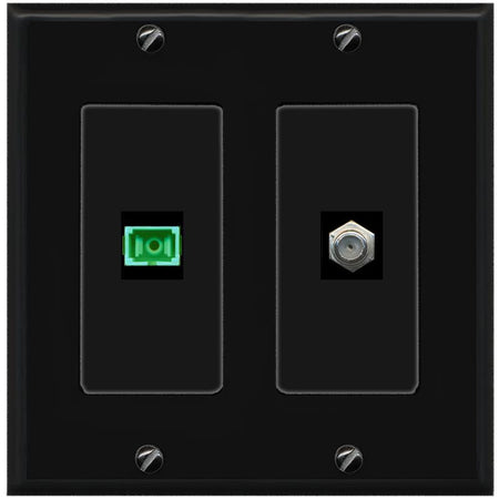 RiteAV 1 Port SC-APC Fiber Simplex Coax Cable TV Wall Plate - 2 Gang [Black/Black]