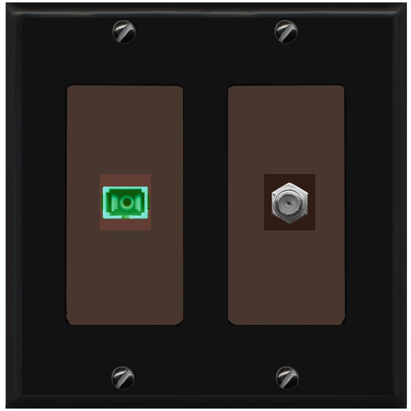 RiteAV 1 Port SC-APC Fiber Simplex Coax Cable TV Wall Plate - 2 Gang [Black/Brown]