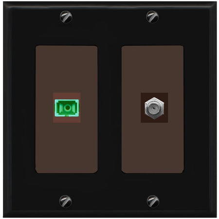 RiteAV 1 Port SC-APC Fiber Simplex Coax Cable TV Wall Plate - 2 Gang [Black/Brown]