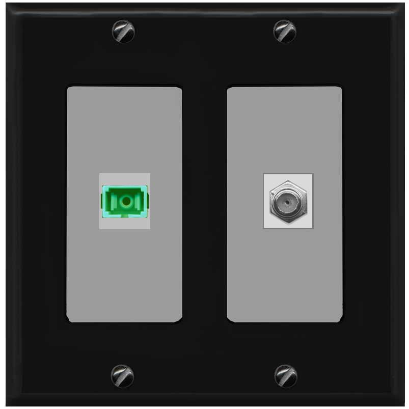 RiteAV 1 Port SC-APC Fiber Simplex Coax Cable TV Wall Plate - 2 Gang [Black/Gray]