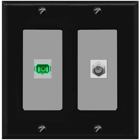 RiteAV 1 Port SC-APC Fiber Simplex Coax Cable TV Wall Plate - 2 Gang [Black/Gray]