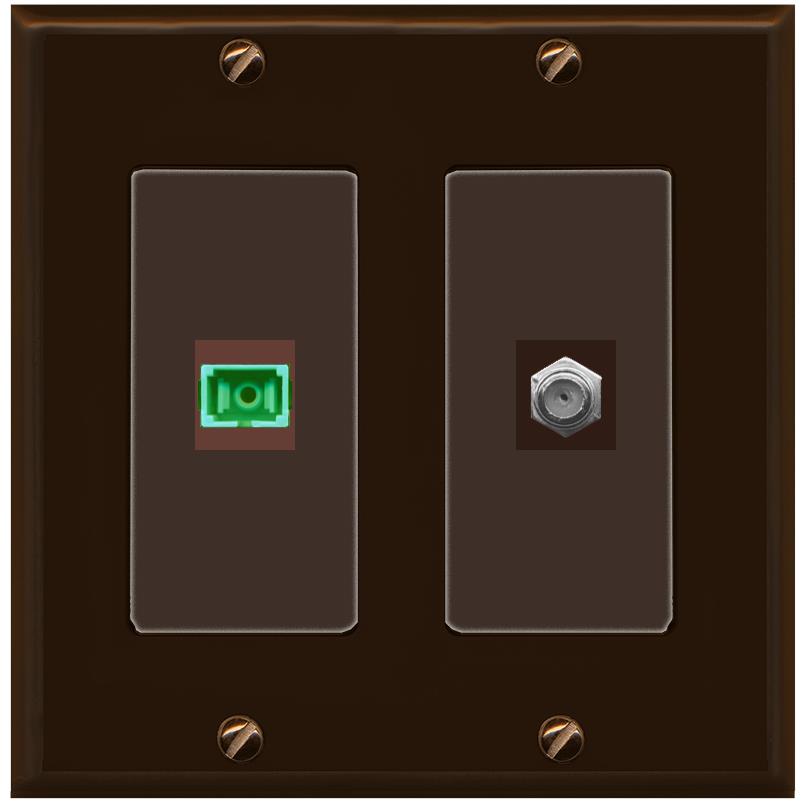RiteAV 1 Port SC-APC Fiber Simplex Coax Cable TV Wall Plate - 2 Gang [Brown/Brown]