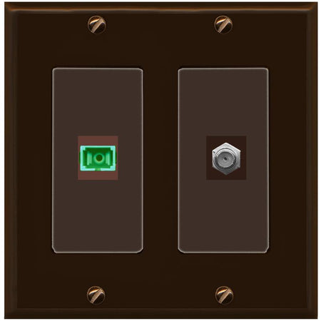 RiteAV 1 Port SC-APC Fiber Simplex Coax Cable TV Wall Plate - 2 Gang [Brown/Brown]