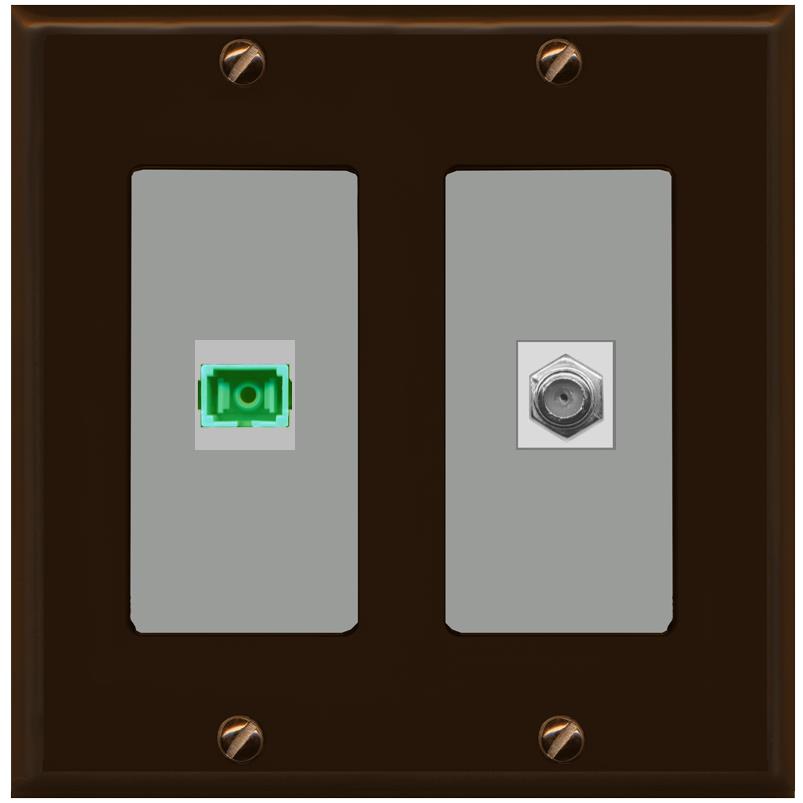 RiteAV 1 Port SC-APC Fiber Simplex Coax Cable TV Wall Plate - 2 Gang [Brown/Gray]