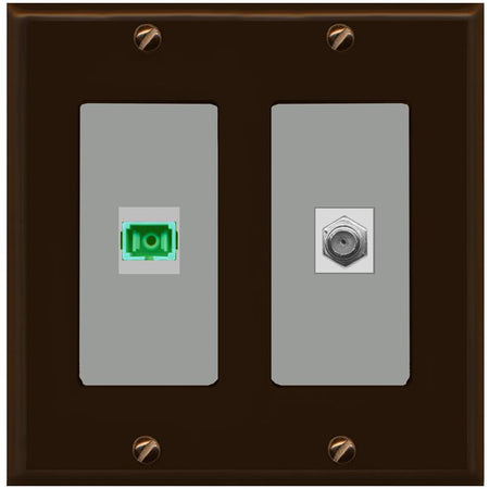 RiteAV 1 Port SC-APC Fiber Simplex Coax Cable TV Wall Plate - 2 Gang [Brown/Gray]
