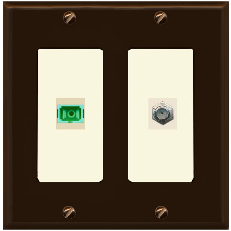 RiteAV 1 Port SC-APC Fiber Simplex Coax Cable TV Wall Plate - 2 Gang [Brown/Light-Almond]