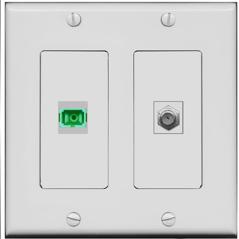 RiteAV 1 Port SC-APC Fiber Simplex Coax Cable TV Wall Plate - 2 Gang [Gray/Gray]