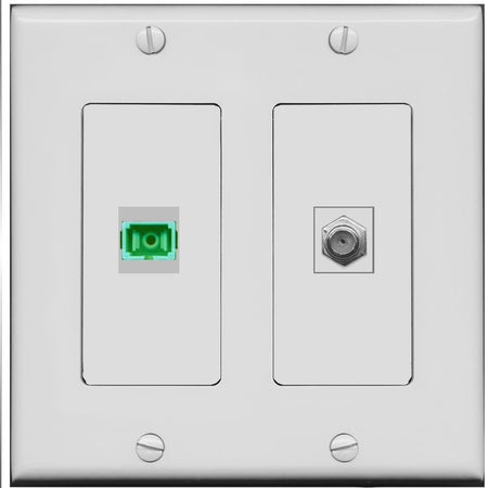 RiteAV 1 Port SC-APC Fiber Simplex Coax Cable TV Wall Plate - 2 Gang [Gray/Gray]
