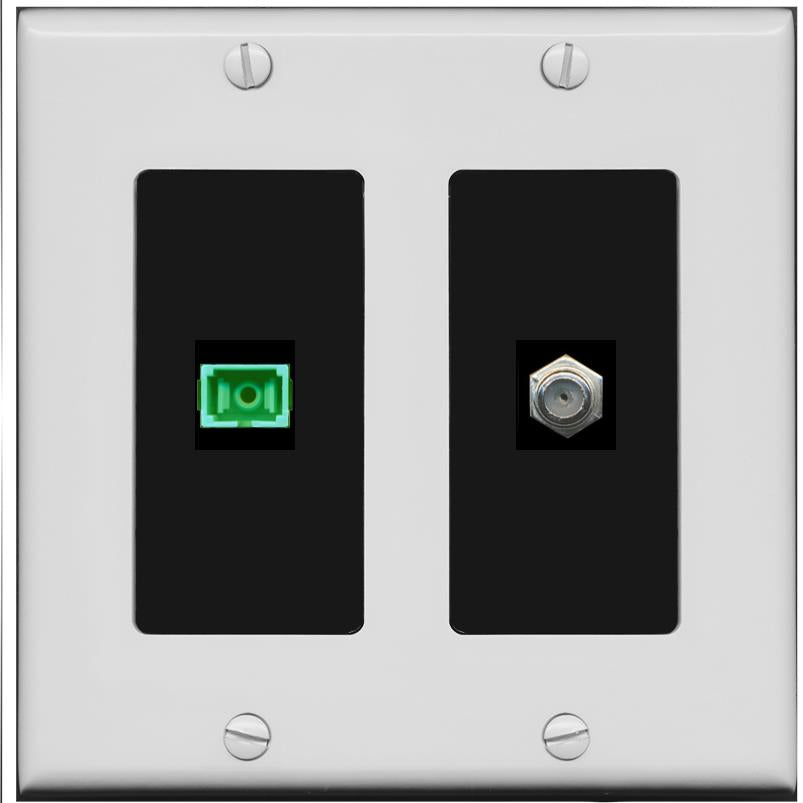 RiteAV 1 Port SC-APC Fiber Simplex Coax Cable TV Wall Plate - 2 Gang [Gray/Black]