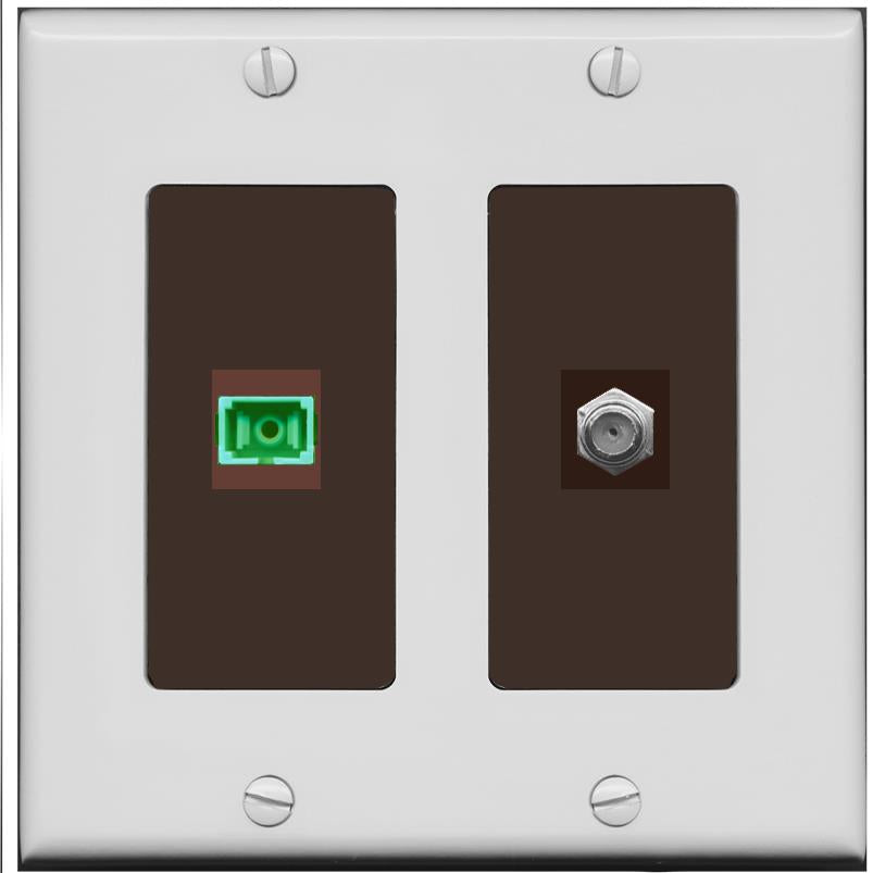 RiteAV 1 Port SC-APC Fiber Simplex Coax Cable TV Wall Plate - 2 Gang [Gray/Brown]