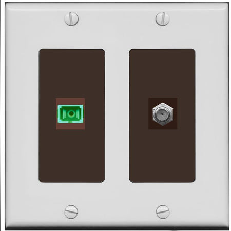 RiteAV 1 Port SC-APC Fiber Simplex Coax Cable TV Wall Plate - 2 Gang [Gray/Brown]