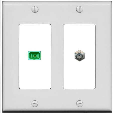 RiteAV 1 Port SC-APC Fiber Simplex Coax Cable TV Wall Plate - 2 Gang [Gray/White]