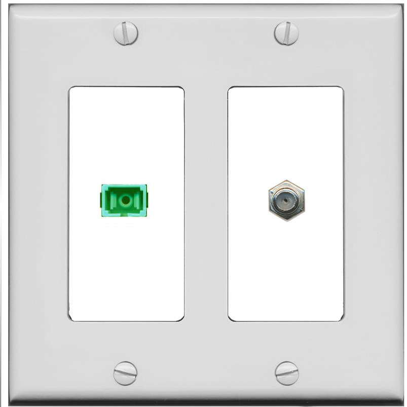 RiteAV 1 Port SC-APC Fiber Simplex Coax Cable TV Wall Plate - 2 Gang [Gray/White]