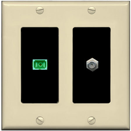 RiteAV 1 Port SC-APC Fiber Simplex Coax Cable TV Wall Plate - 2 Gang [Ivory/Black]