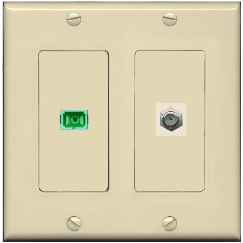 RiteAV 1 Port SC-APC Fiber Simplex Coax Cable TV Wall Plate - 2 Gang [Ivory/Ivory]