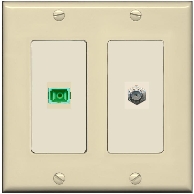 RiteAV 1 Port SC-APC Fiber Simplex Coax Cable TV Wall Plate - 2 Gang [Ivory/Light-Almond]