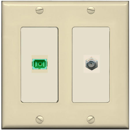 RiteAV 1 Port SC-APC Fiber Simplex Coax Cable TV Wall Plate - 2 Gang [Ivory/Light-Almond]