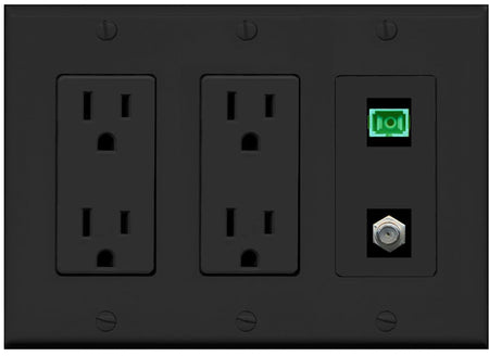 RiteAV 1 Port SC-APC Fiber Simplex Coax Cable TV Wall Plate - 2 Outlet [Black/Black]