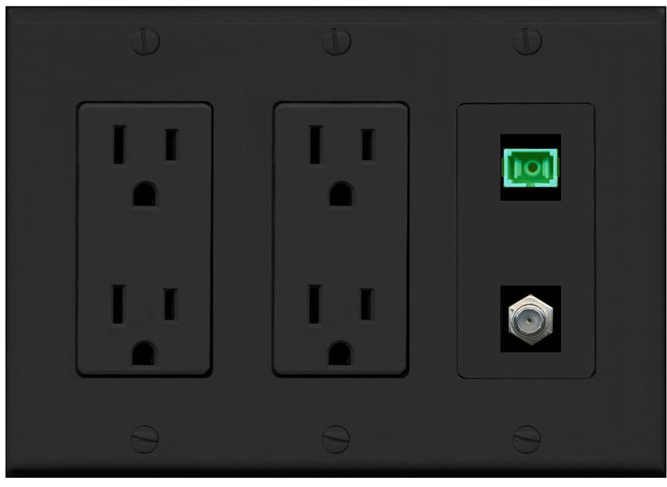 RiteAV 1 Port SC-APC Fiber Simplex Coax Cable TV Wall Plate - 2 Outlet [Black/Black]
