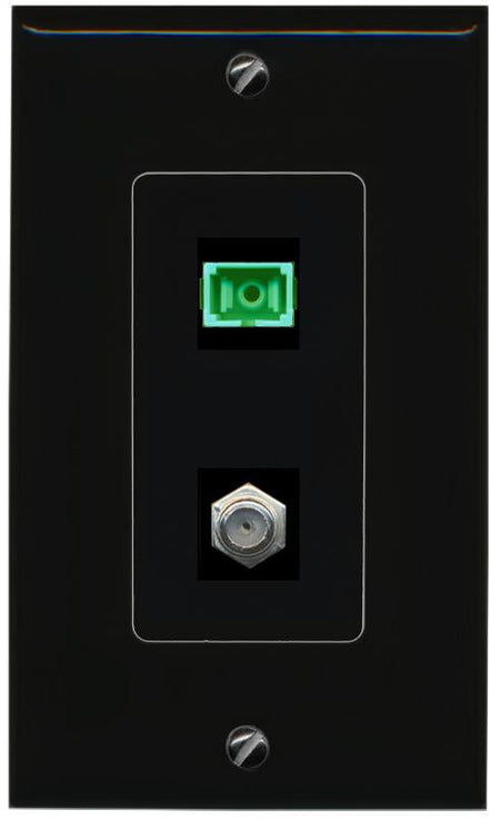 RiteAV 1 Port SC-APC Fiber Simplex Coax Cable TV Wall Plate - 1 Gang [Black/Black]